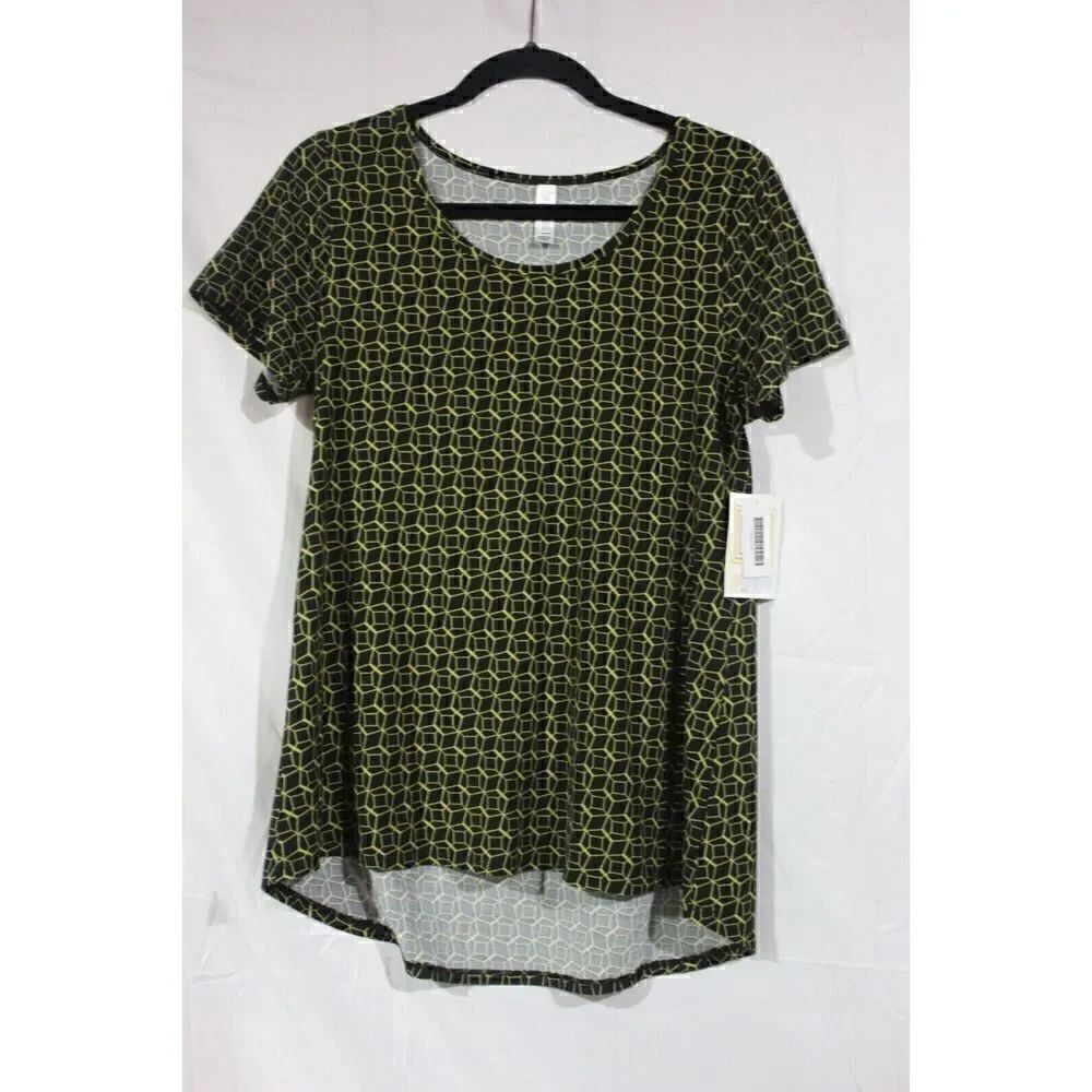 LuLaRoe Classic Tee Black Gold Geometric Print Top Size XXS